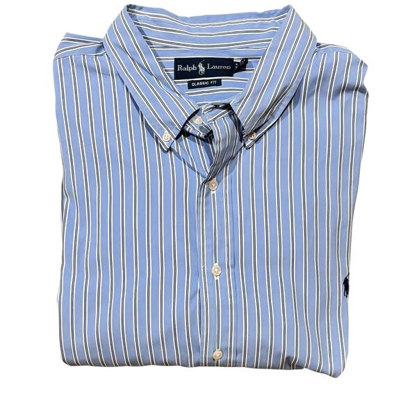 Vintage Polo Ralph Lauren Light Blue Bengal Stripe Button Down Classic Fit 3XB - Picture 1 of 5